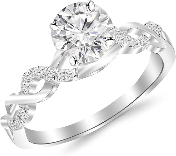 Houston Diamond District 0.5 Carat Twisting Infinity Gold and Diamond Split Shank Pave Set Diamond Engagement Ring with a J-K I2 Center